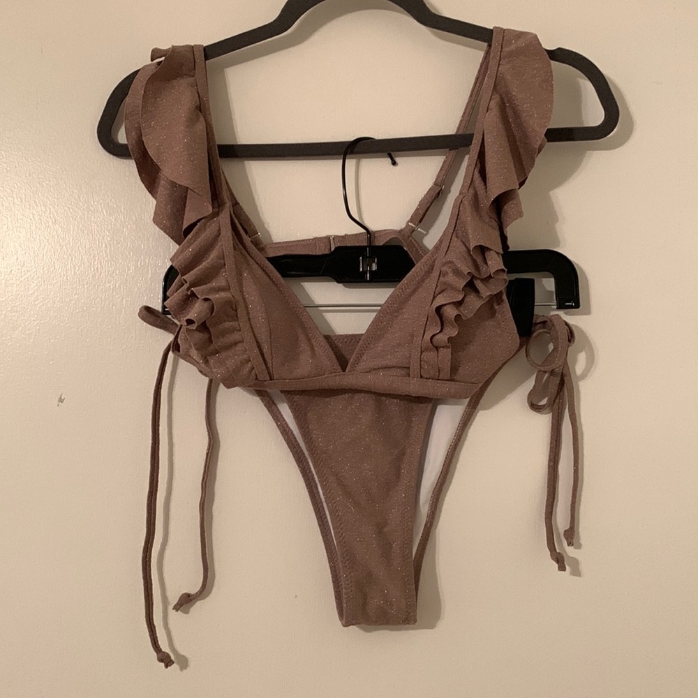 Taupe sparkle ruffle bikini